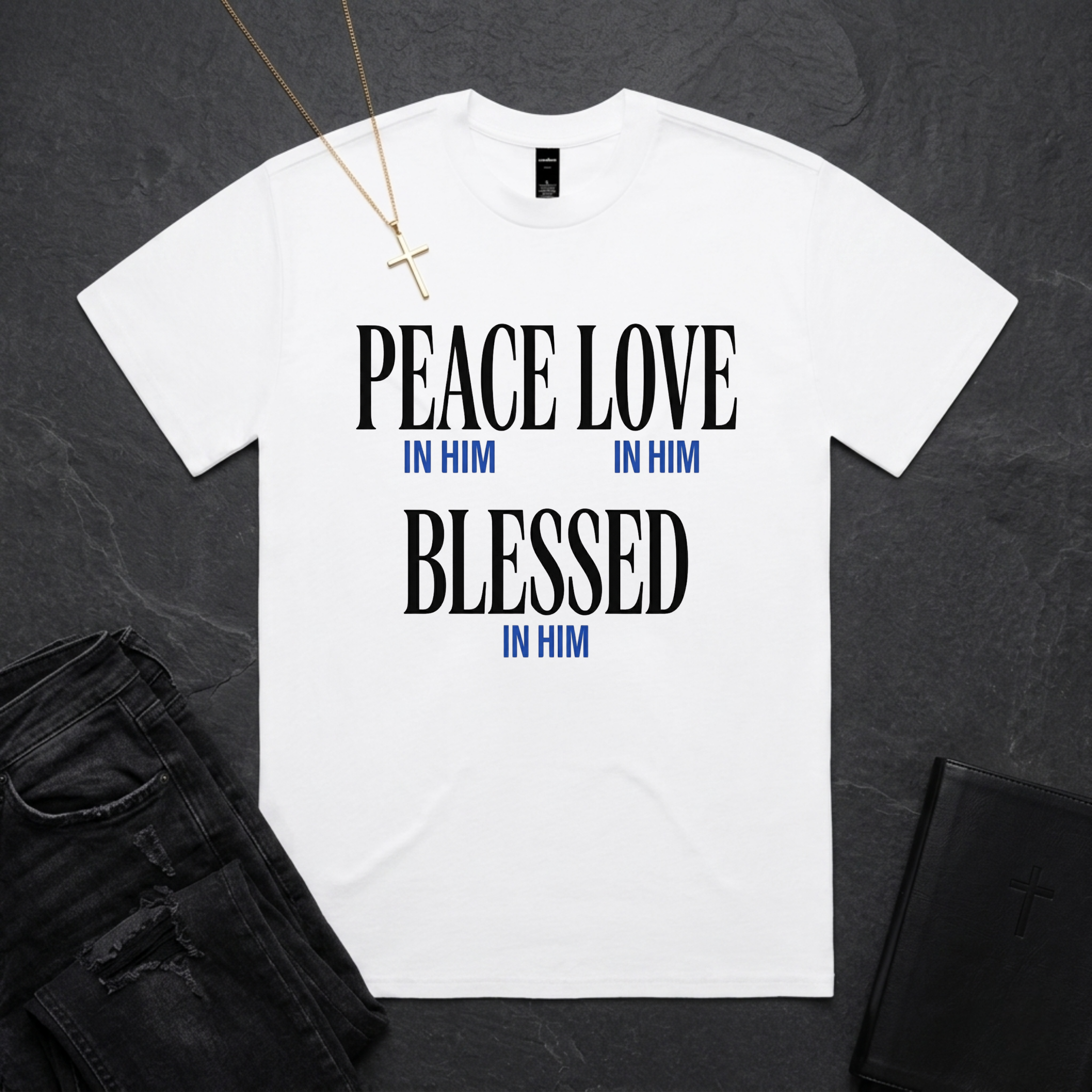 Peace Love Blessed In Him BoxTee