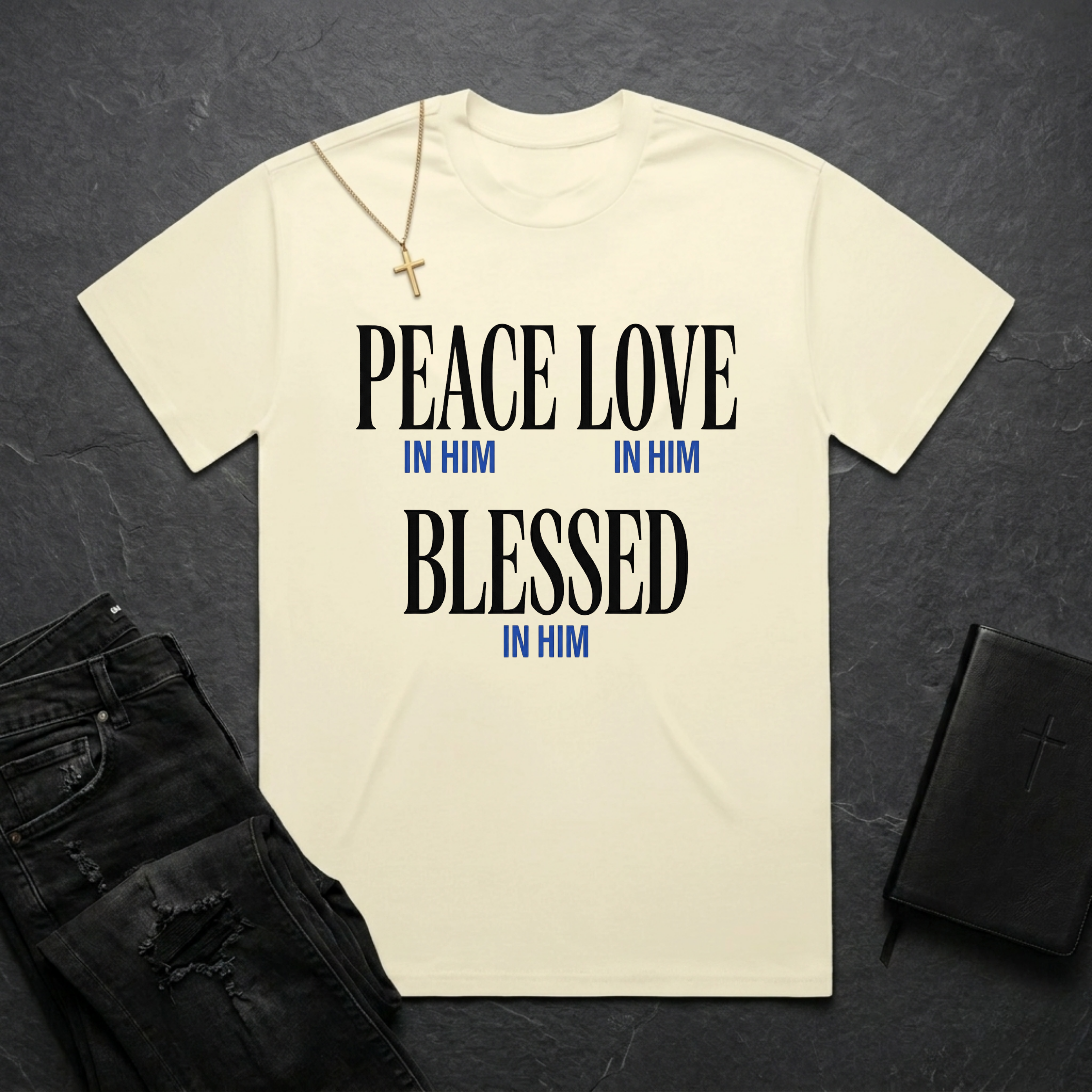 Peace Love Blessed In Him BoxTee