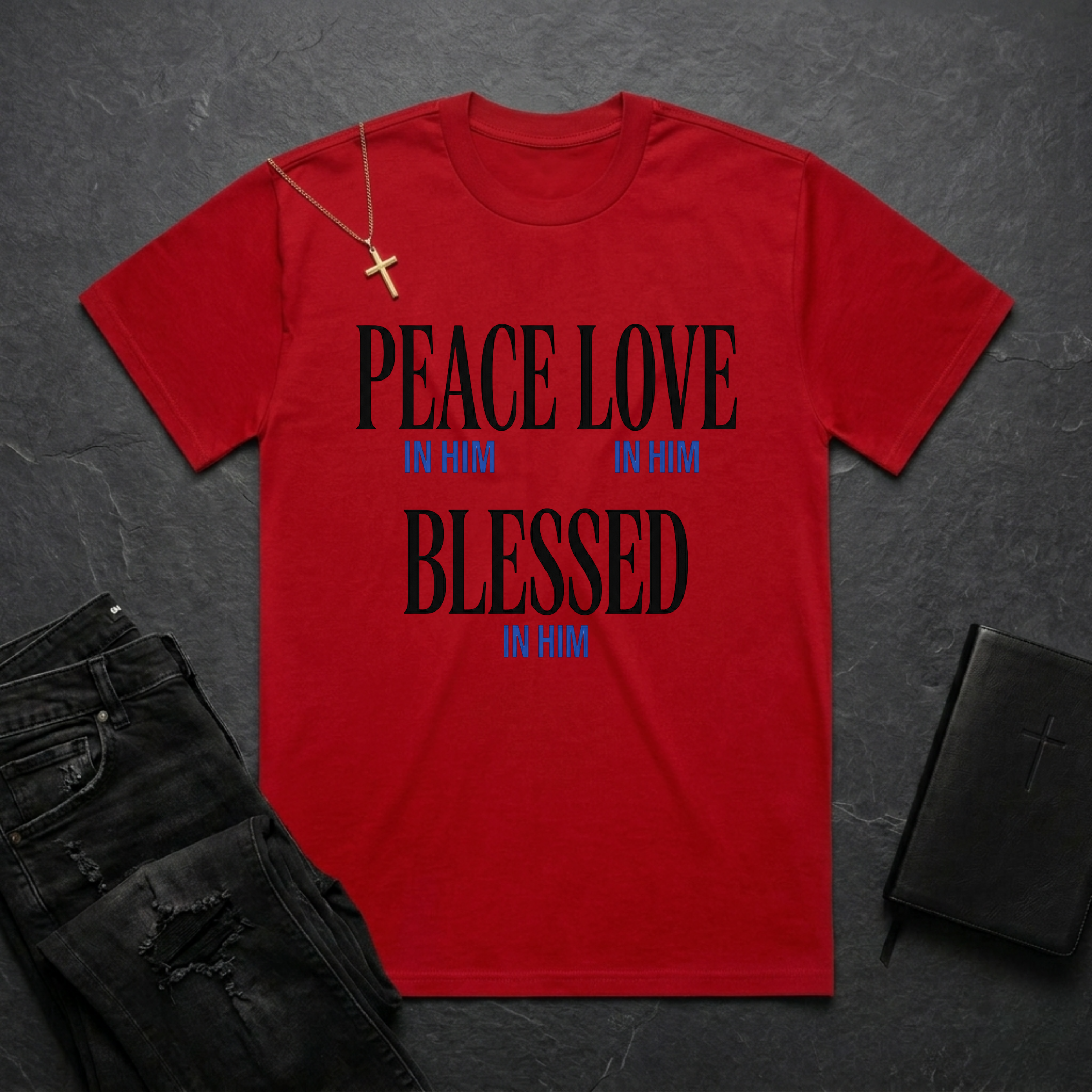 Peace Love Blessed In Him BoxTee