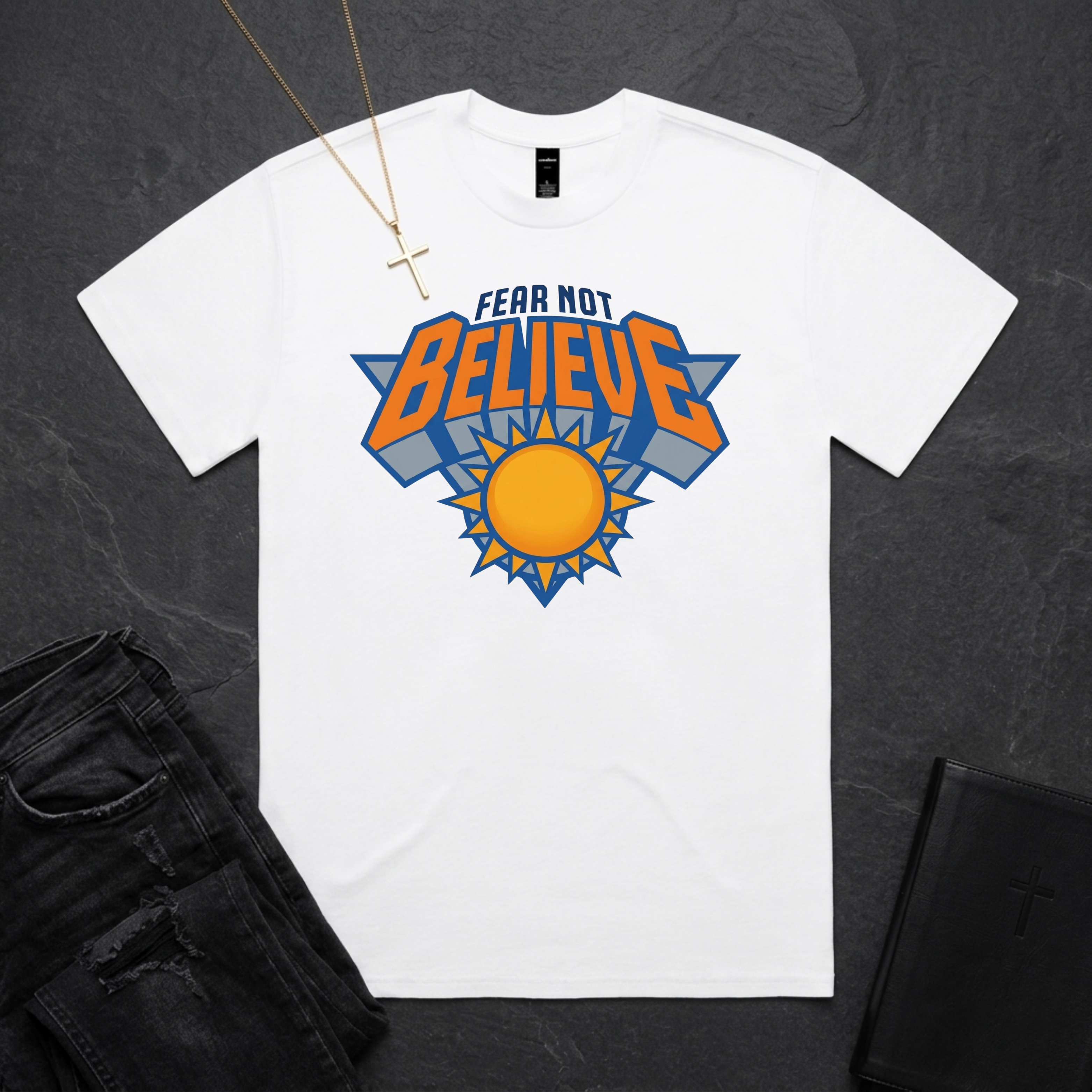 Fear Not, Believe O&B Skies BoxTee