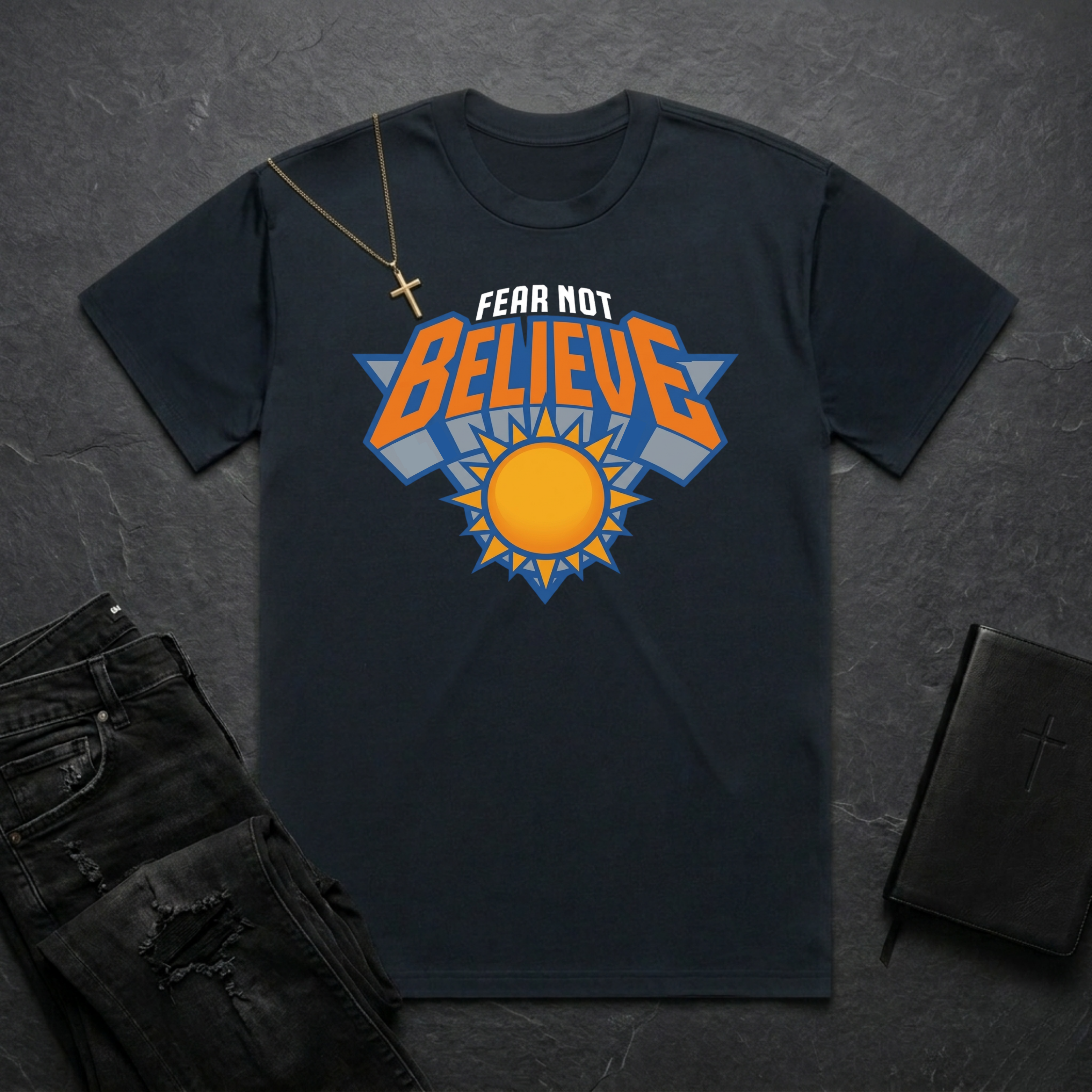 Fear Not, Believe O&B Skies BoxTee