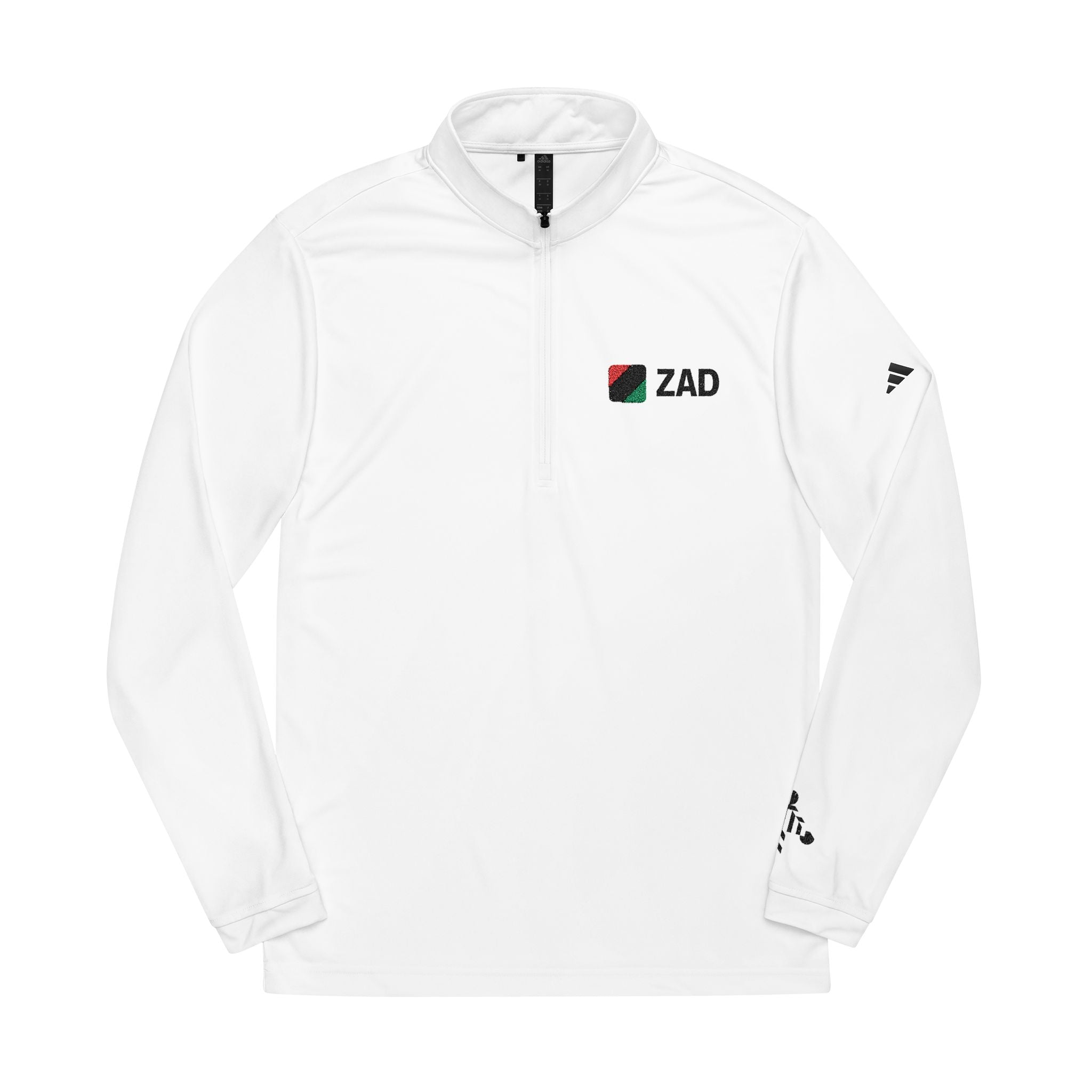 ZAD Embroidered White Quarter-Zip Pullover — Lightweight adidas® Performance Top